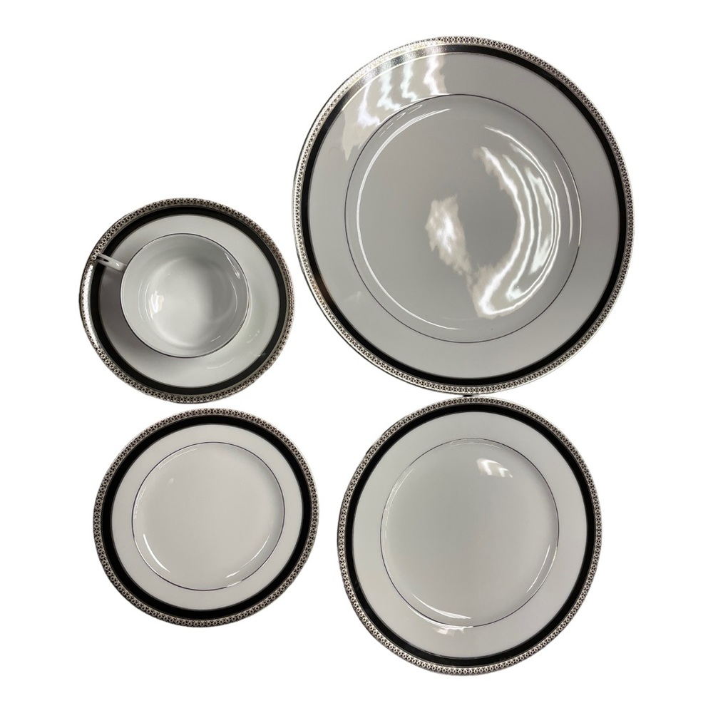 Haviland Limoges NEW SYMPHONIE PLATINE Platinum Black Gold 5pc Place Setting.